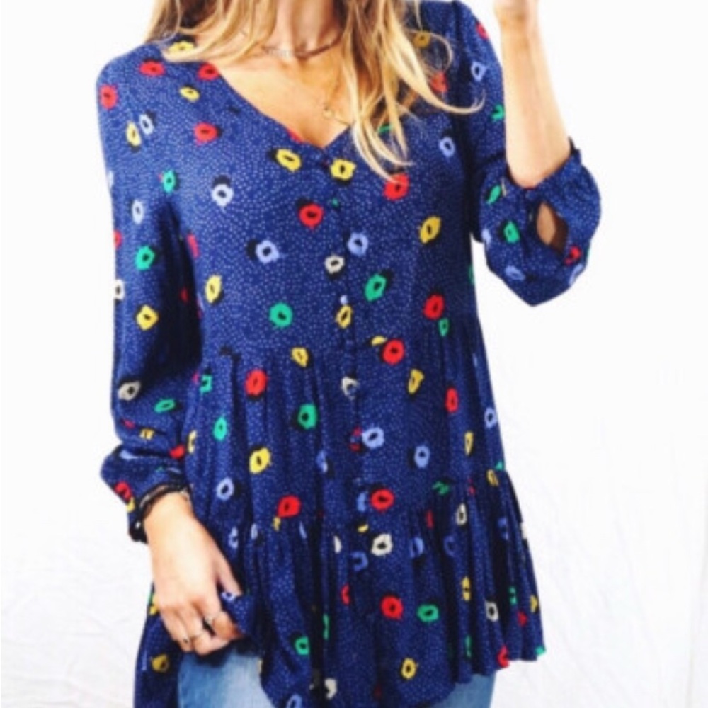 Maeve Lila Abstract Floral Blouse tunic tiered skirt babydoll S Anthropologie - Picture 2 of 12